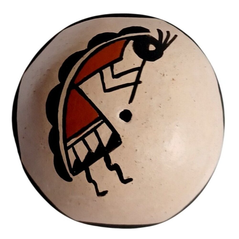 Acoma Pottery Seed Pot Pottery Elaborate Polychrome Kokopelli & Star Vase 1.75"